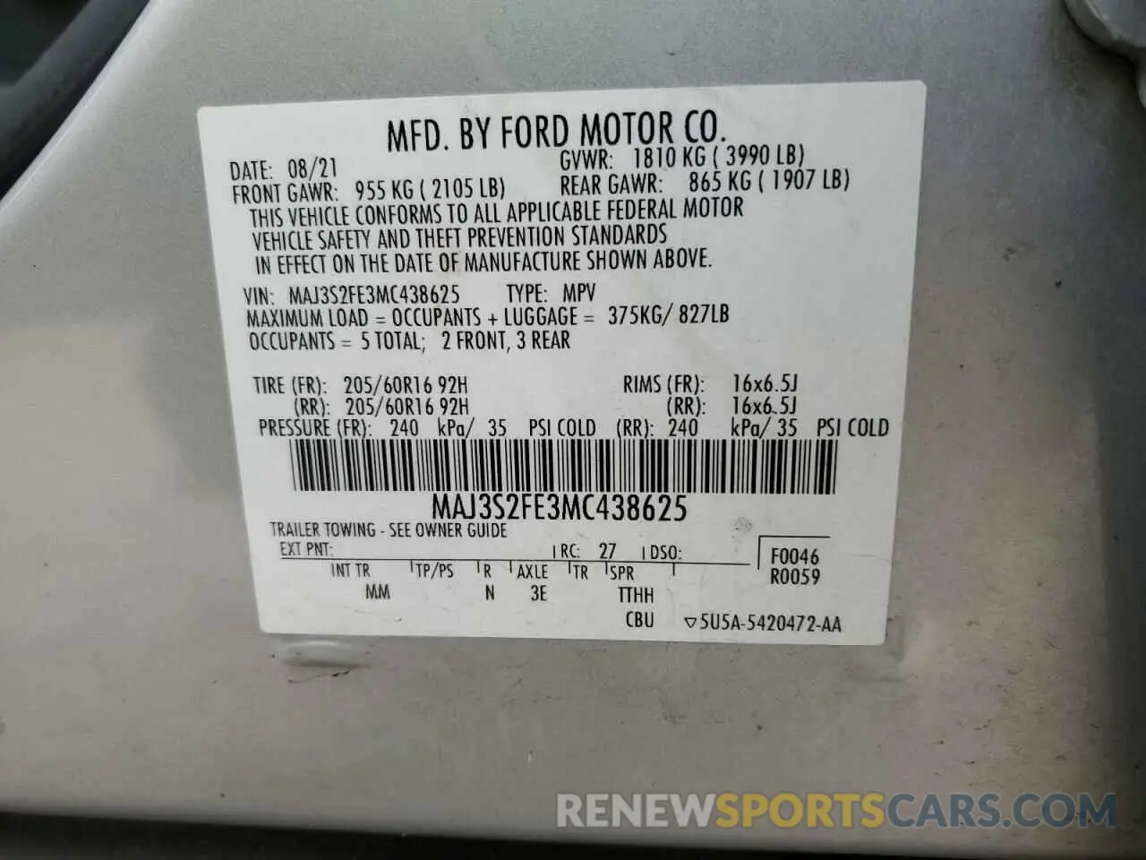 13 Фотография поврежденного автомобиля MAJ3S2FE3MC438625 FORD ECOSPORT 2021