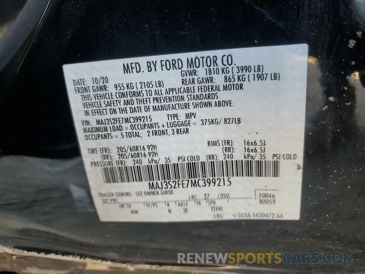 15 Photograph of a damaged car MAJ3S2FE7MC399215 FORD ECOSPORT 2021