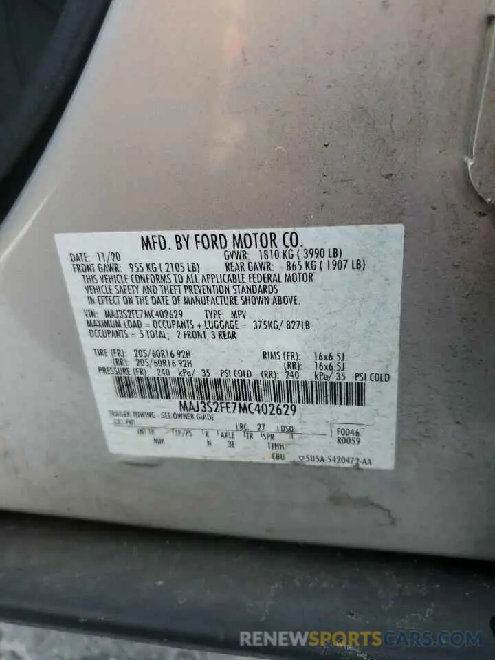 13 Photograph of a damaged car MAJ3S2FE7MC402629 FORD ECOSPORT 2021