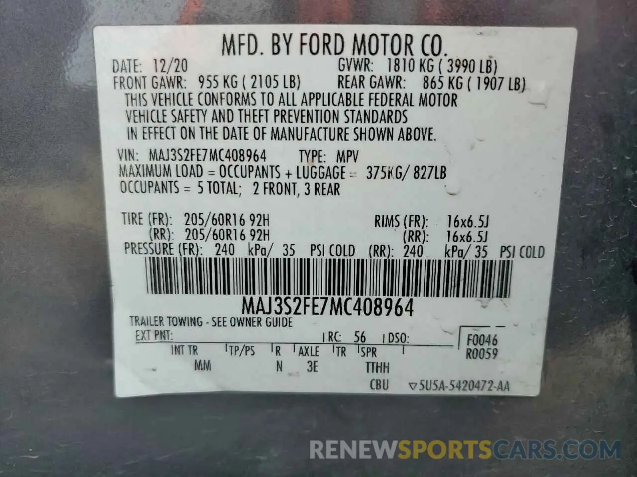 13 Photograph of a damaged car MAJ3S2FE7MC408964 FORD ECOSPORT 2021