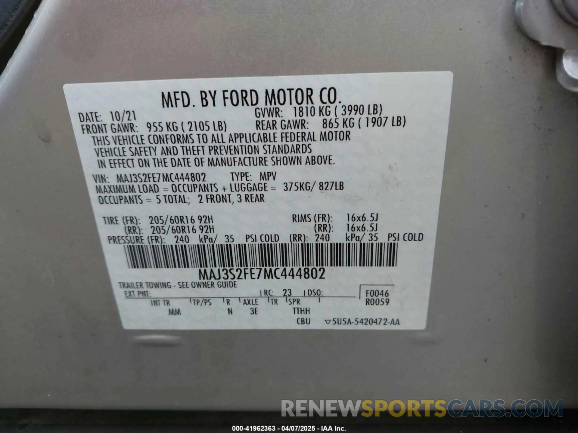 9 Фотография поврежденного автомобиля MAJ3S2FE7MC444802 FORD ECOSPORT 2021