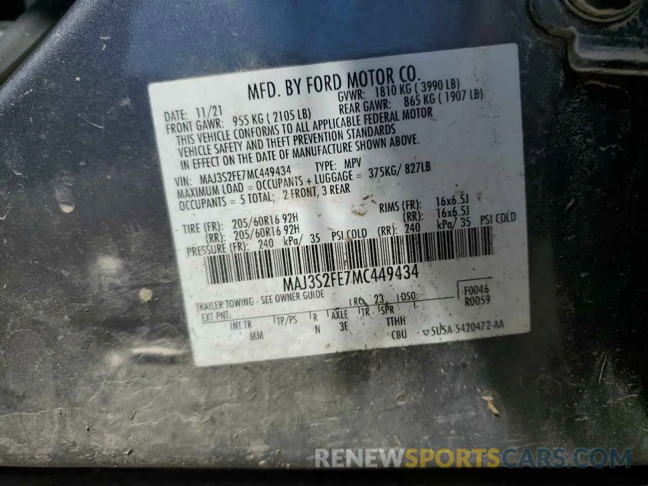 15 Photograph of a damaged car MAJ3S2FE7MC449434 FORD ECOSPORT 2021