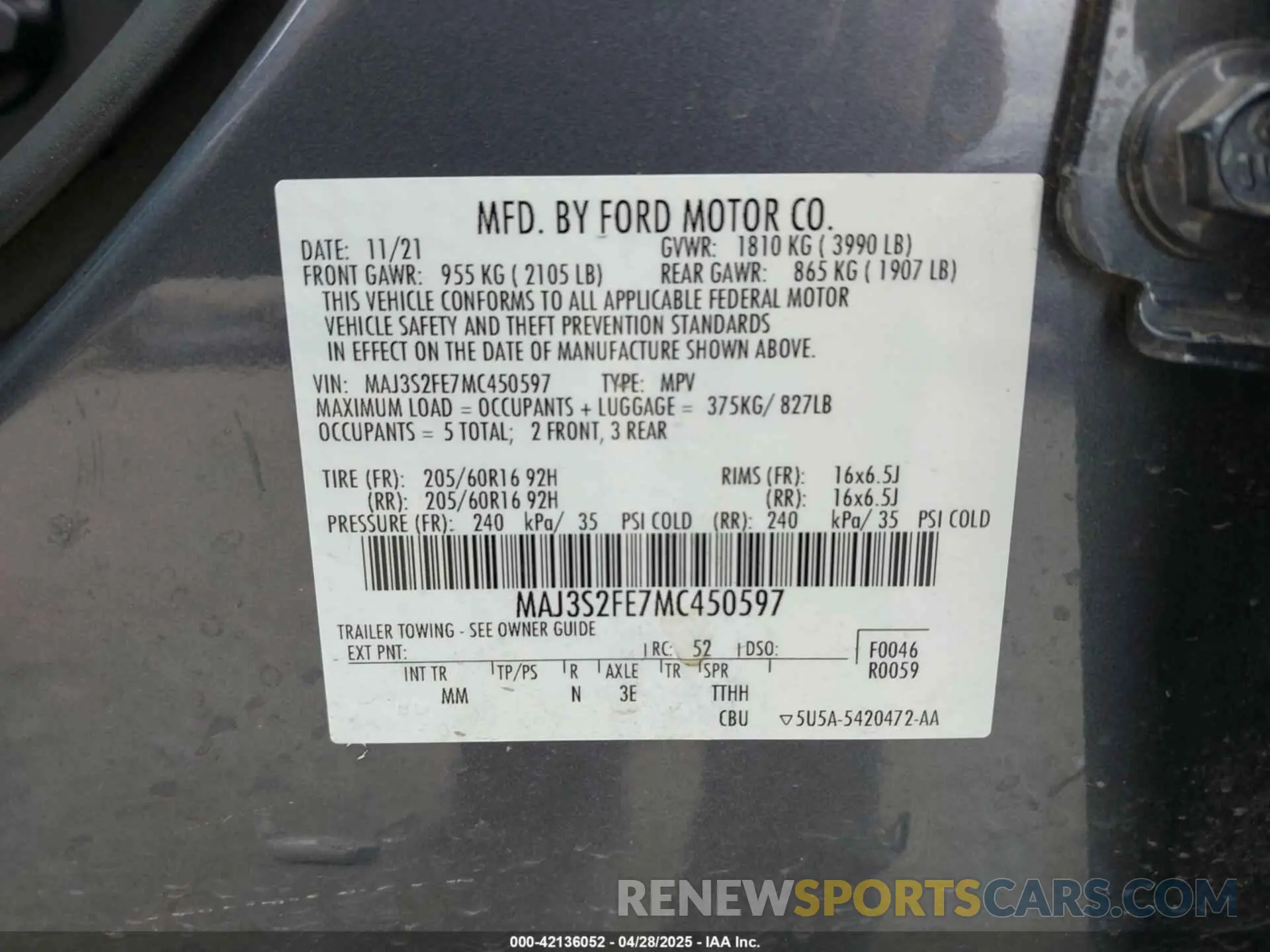 9 Фотография поврежденного автомобиля MAJ3S2FE7MC450597 FORD ECOSPORT 2021