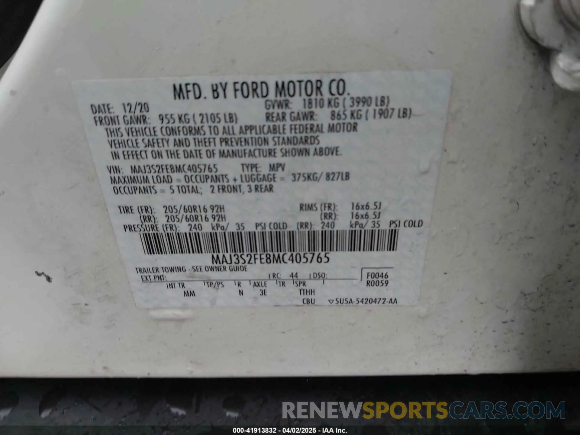 9 Фотография поврежденного автомобиля MAJ3S2FE8MC405765 FORD ECOSPORT 2021