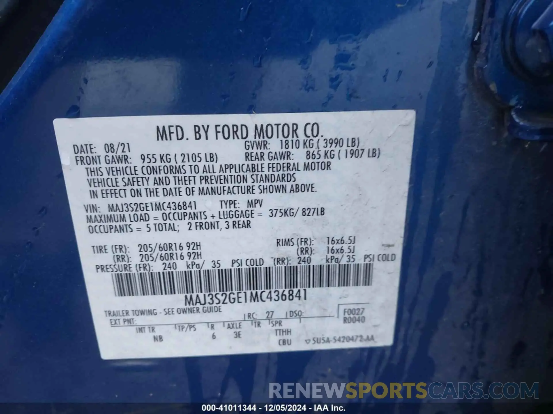 9 Фотография поврежденного автомобиля MAJ3S2GE1MC436841 FORD ECOSPORT 2021
