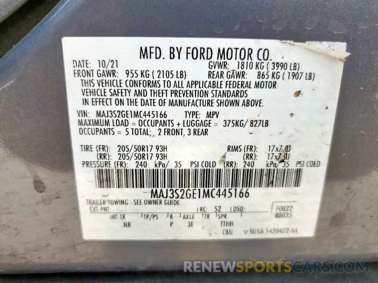 14 Photograph of a damaged car MAJ3S2GE1MC445166 FORD ECOSPORT 2021