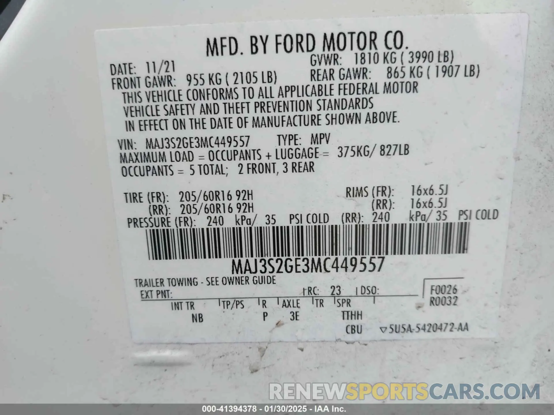 9 Фотография поврежденного автомобиля MAJ3S2GE3MC449557 FORD ECOSPORT 2021