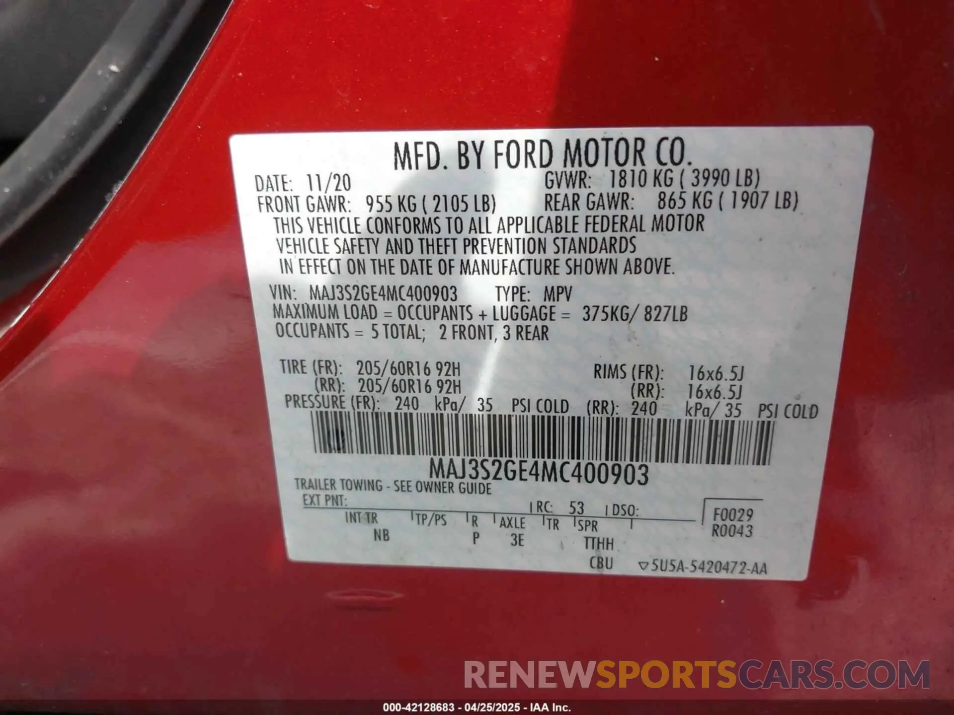 9 Фотография поврежденного автомобиля MAJ3S2GE4MC400903 FORD ECOSPORT 2021
