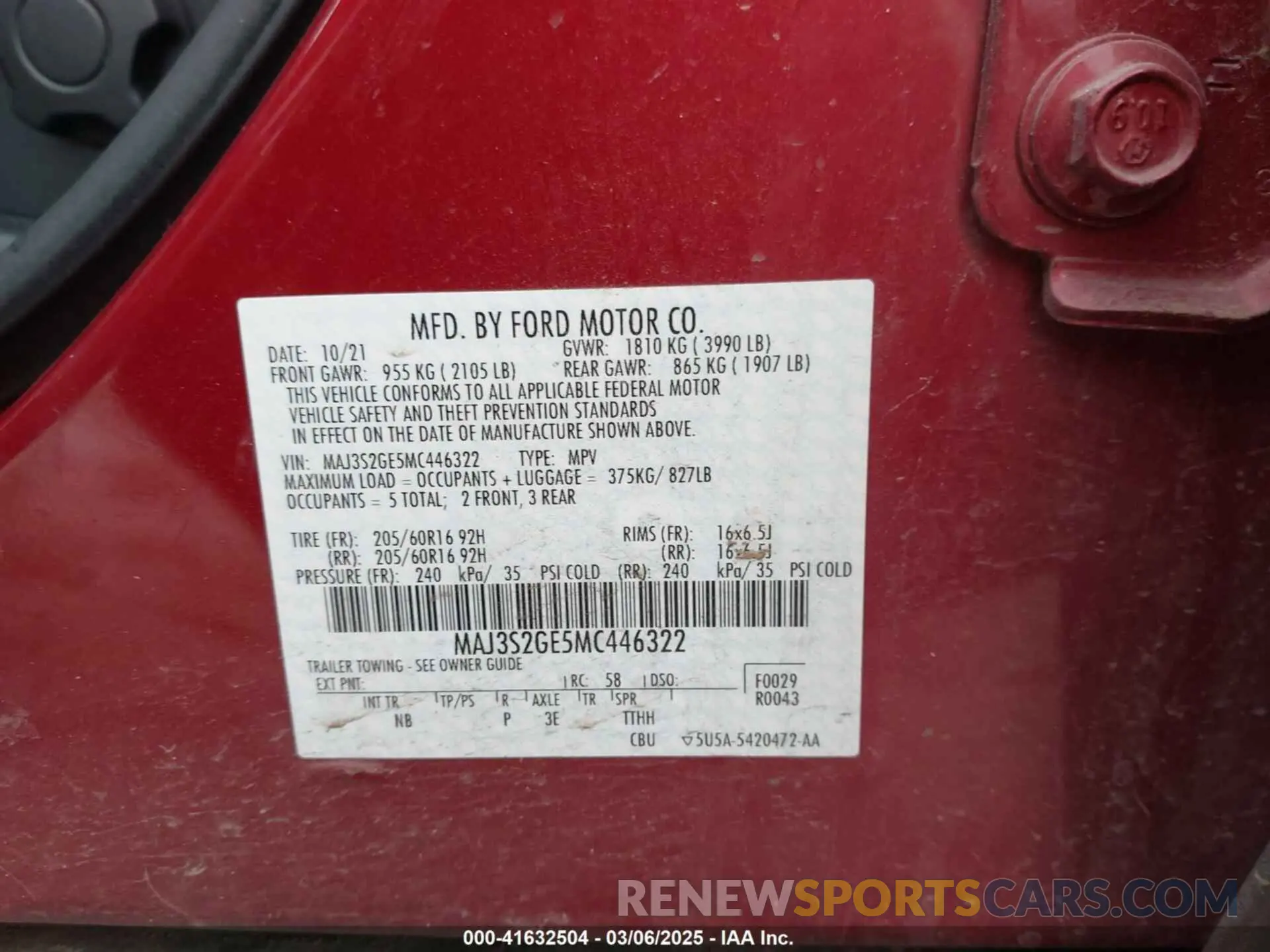 9 Фотография поврежденного автомобиля MAJ3S2GE5MC446322 FORD ECOSPORT 2021