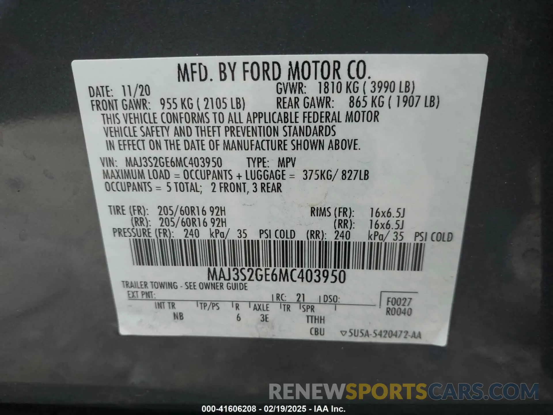 9 Фотография поврежденного автомобиля MAJ3S2GE6MC403950 FORD ECOSPORT 2021