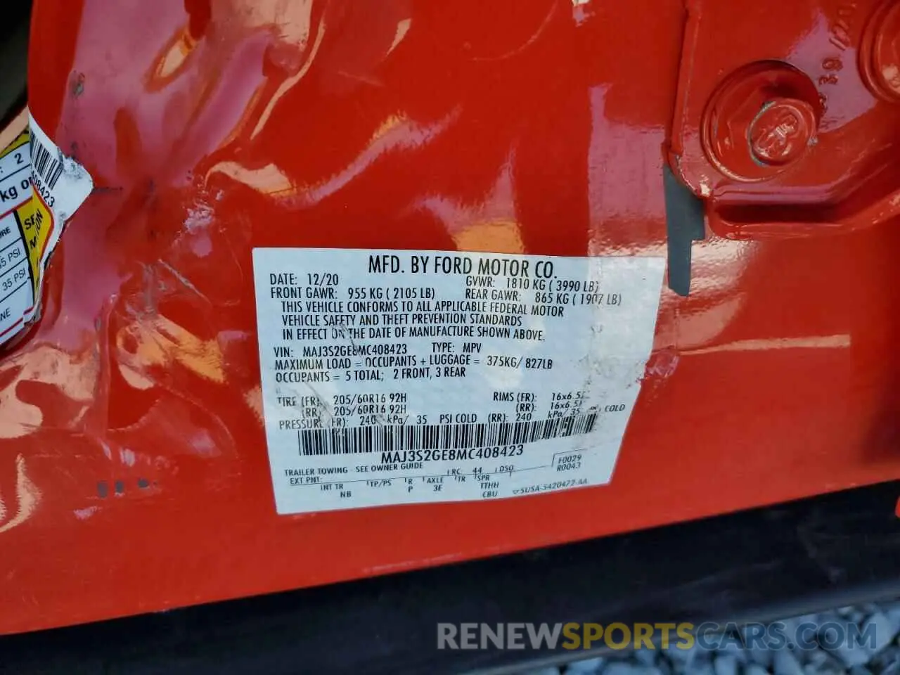 16 Фотография поврежденного автомобиля MAJ3S2GE8MC408423 FORD ECOSPORT 2021