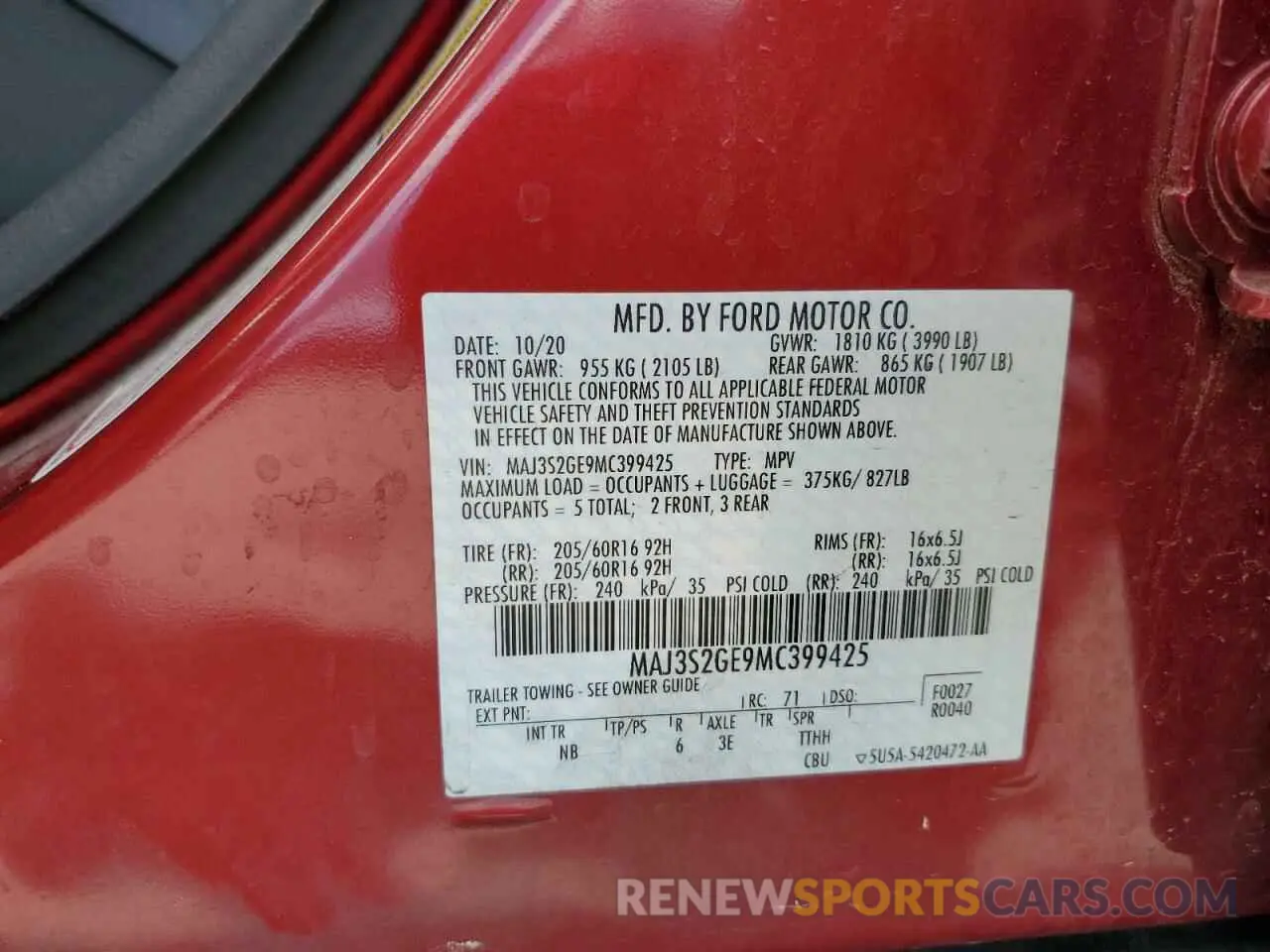 13 Фотография поврежденного автомобиля MAJ3S2GE9MC399425 FORD ECOSPORT 2021