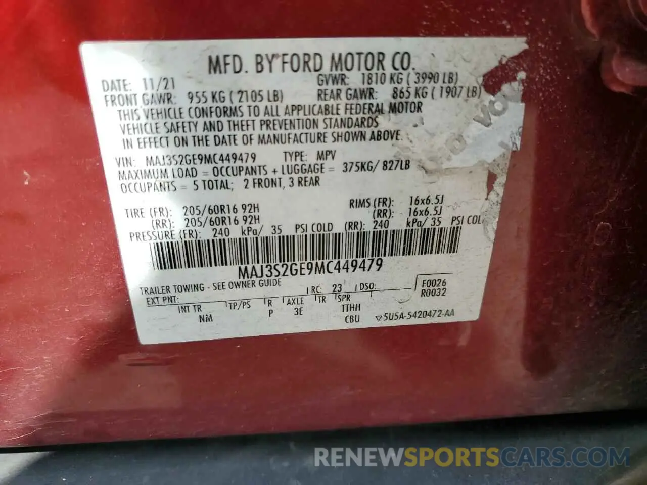 14 Photograph of a damaged car MAJ3S2GE9MC449479 FORD ECOSPORT 2021