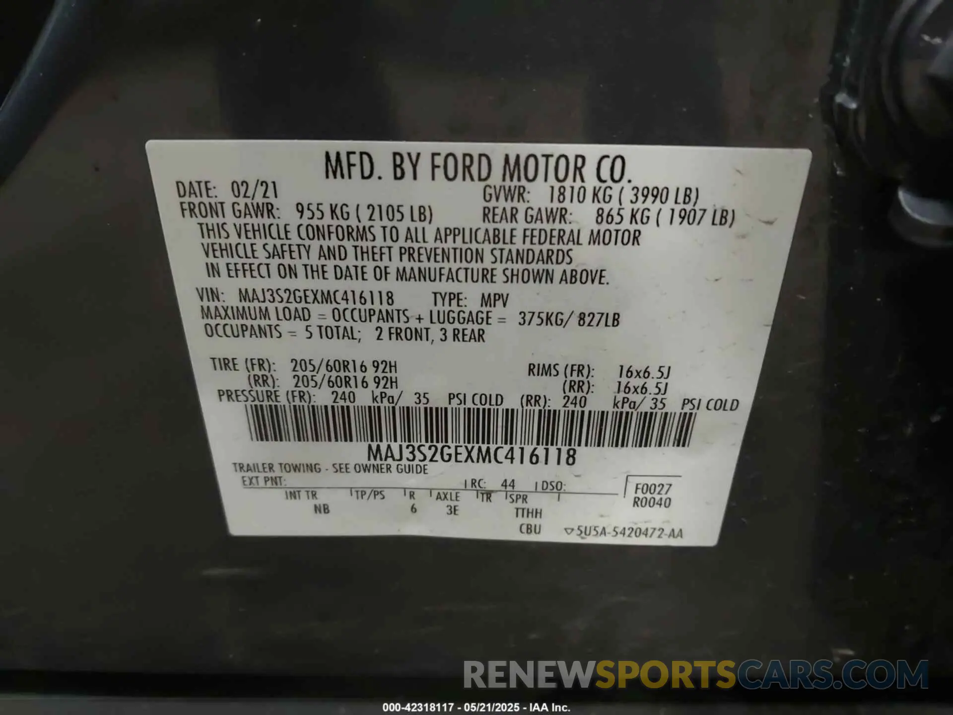 9 Photograph of a damaged car MAJ3S2GEXMC416118 FORD ECOSPORT 2021
