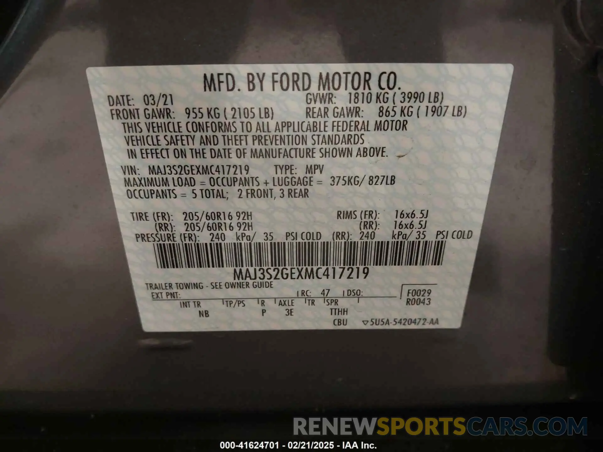 9 Фотография поврежденного автомобиля MAJ3S2GEXMC417219 FORD ECOSPORT 2021