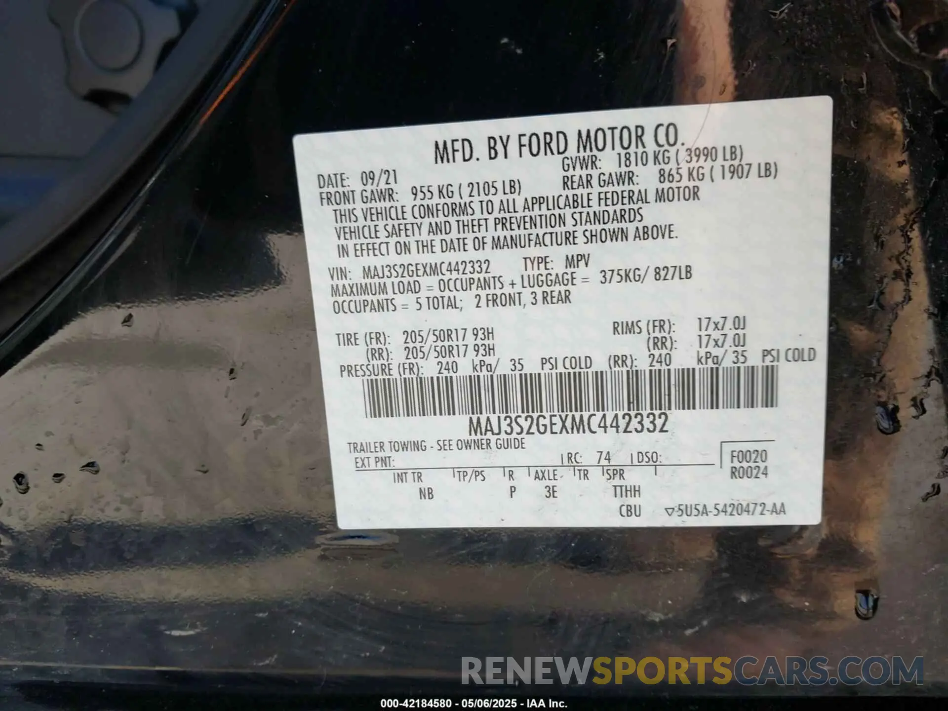 9 Photograph of a damaged car MAJ3S2GEXMC442332 FORD ECOSPORT 2021