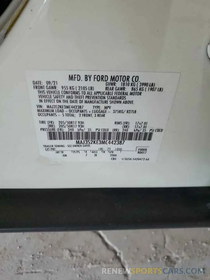 14 Photograph of a damaged car MAJ3S2KE3MC442387 FORD ECOSPORT 2021