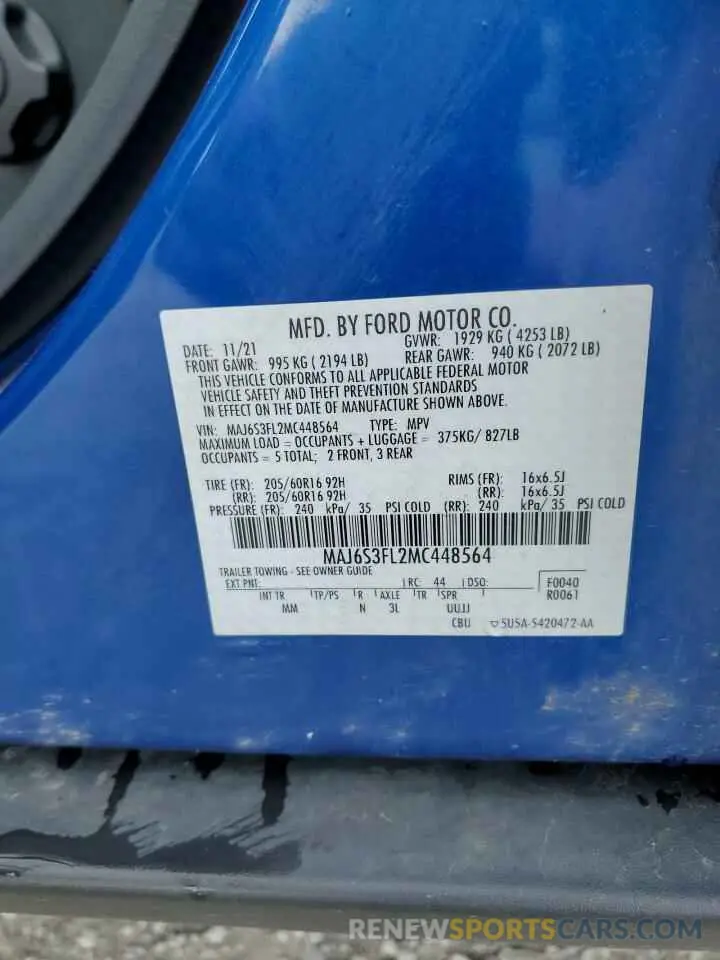 14 Фотография поврежденного автомобиля MAJ6S3FL2MC448564 FORD ECOSPORT 2021
