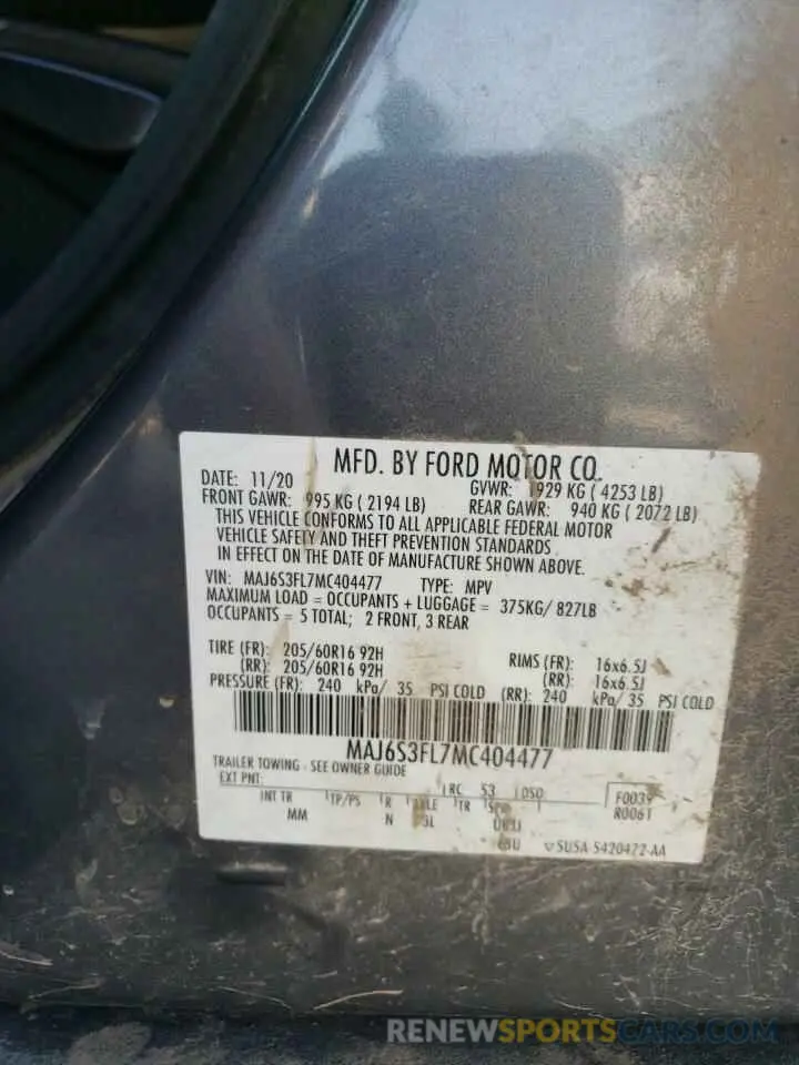 13 Photograph of a damaged car MAJ6S3FL7MC404477 FORD ECOSPORT 2021