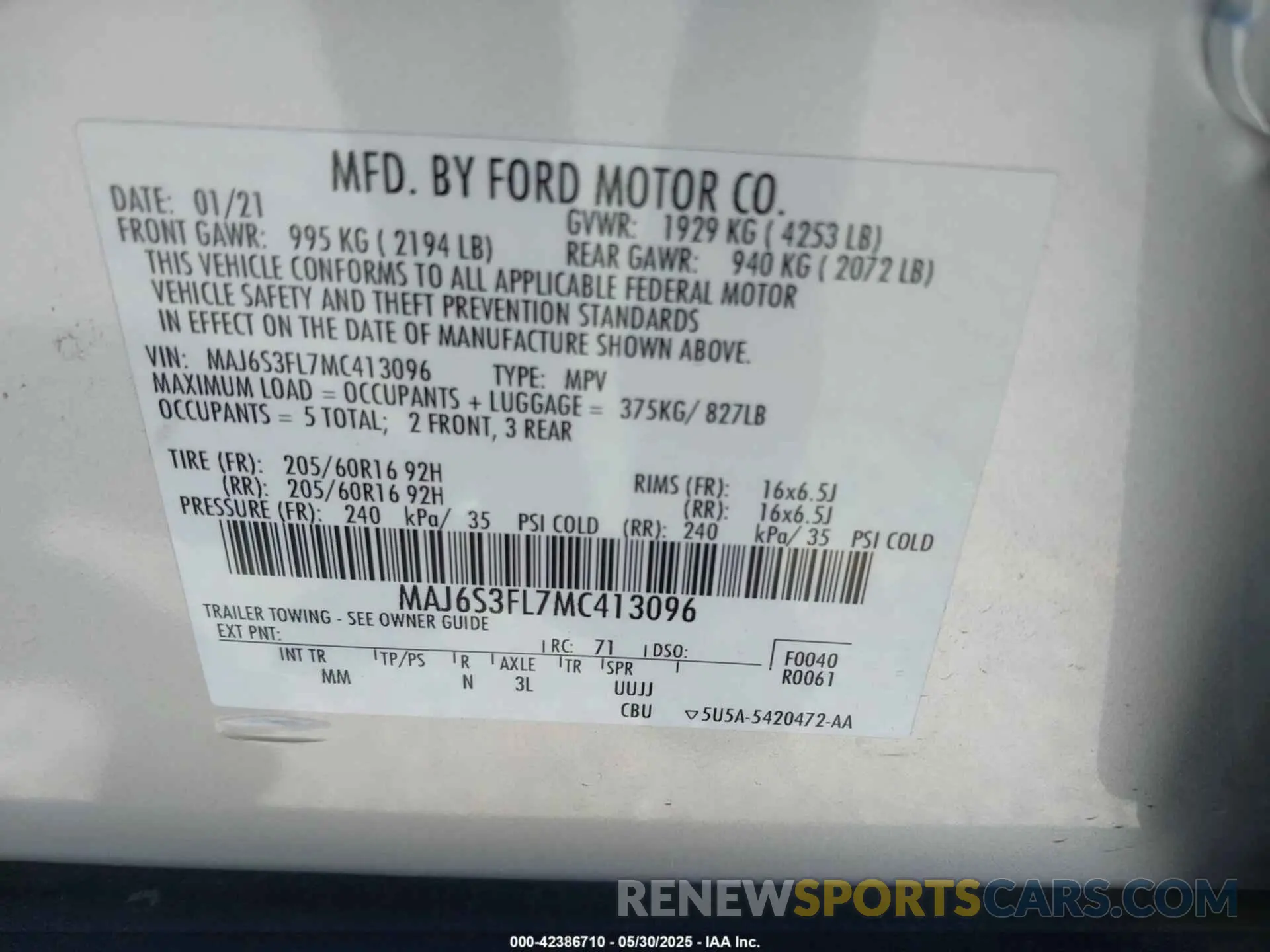 9 Фотография поврежденного автомобиля MAJ6S3FL7MC413096 FORD ECOSPORT 2021