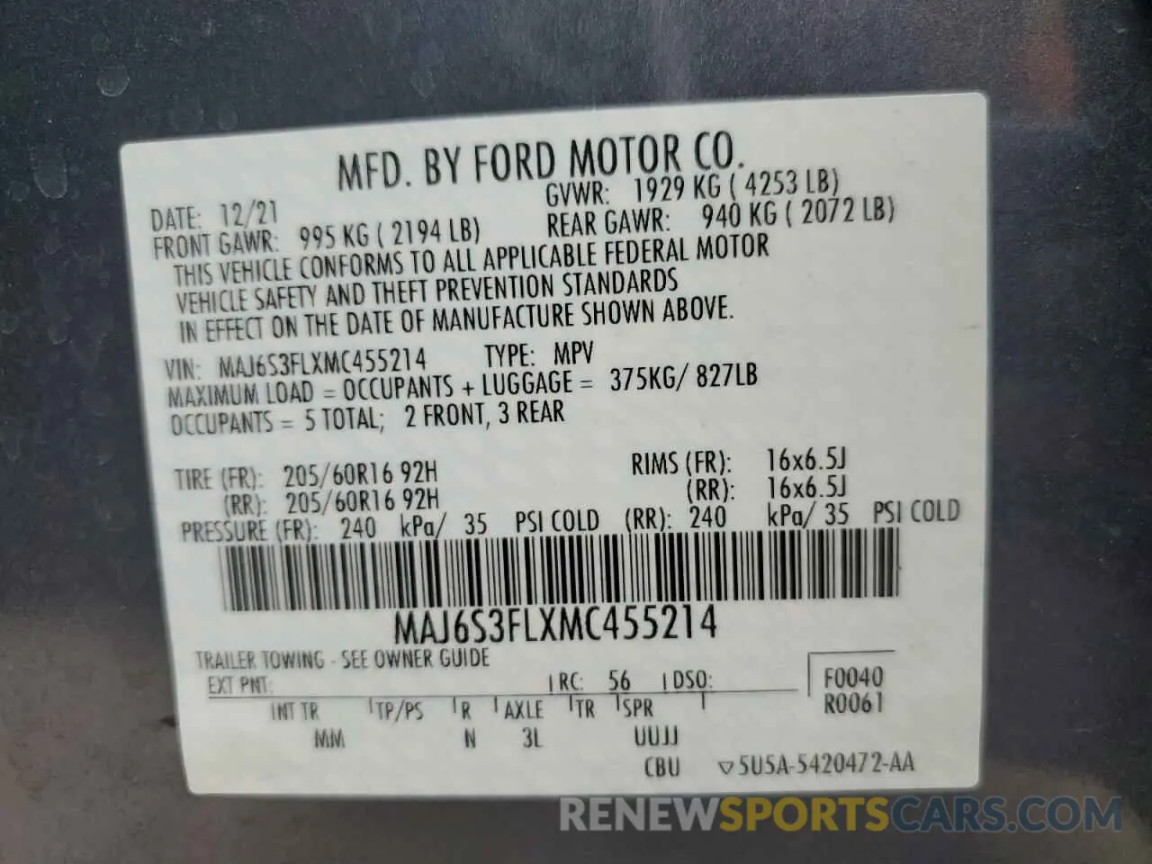 13 Фотография поврежденного автомобиля MAJ6S3FLXMC455214 FORD ECOSPORT 2021