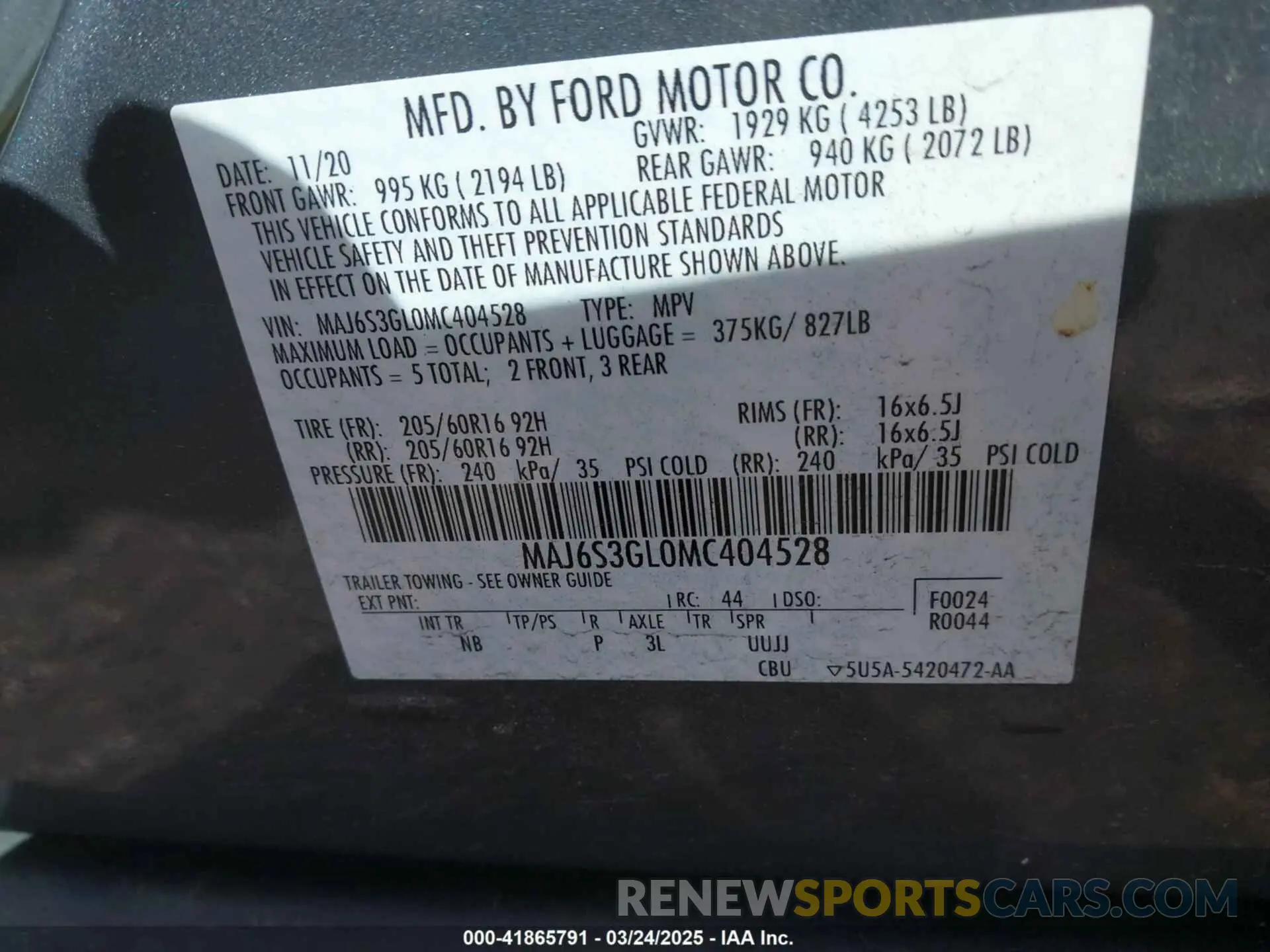 9 Фотография поврежденного автомобиля MAJ6S3GL0MC404528 FORD ECOSPORT 2021
