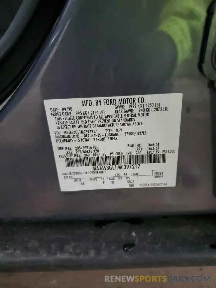 13 Photograph of a damaged car MAJ6S3GL1MC397217 FORD ECOSPORT 2021