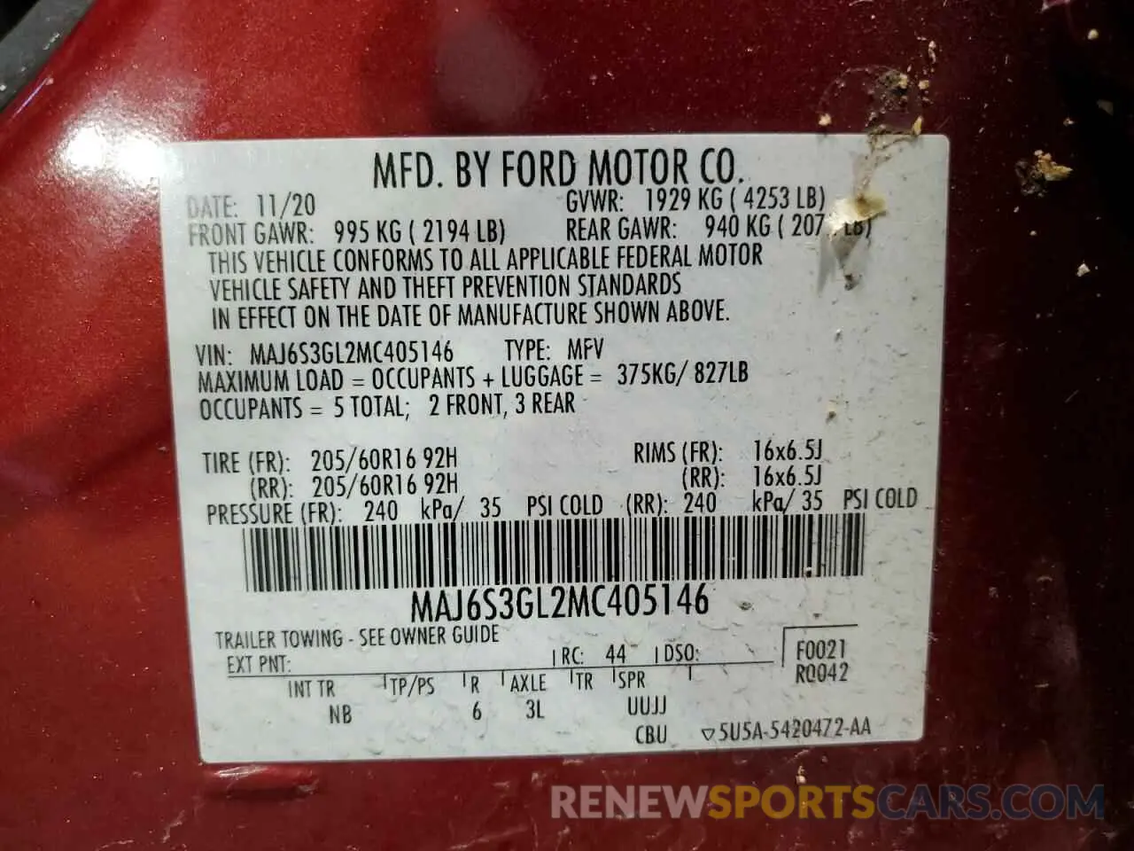 12 Фотография поврежденного автомобиля MAJ6S3GL2MC405146 FORD ECOSPORT 2021
