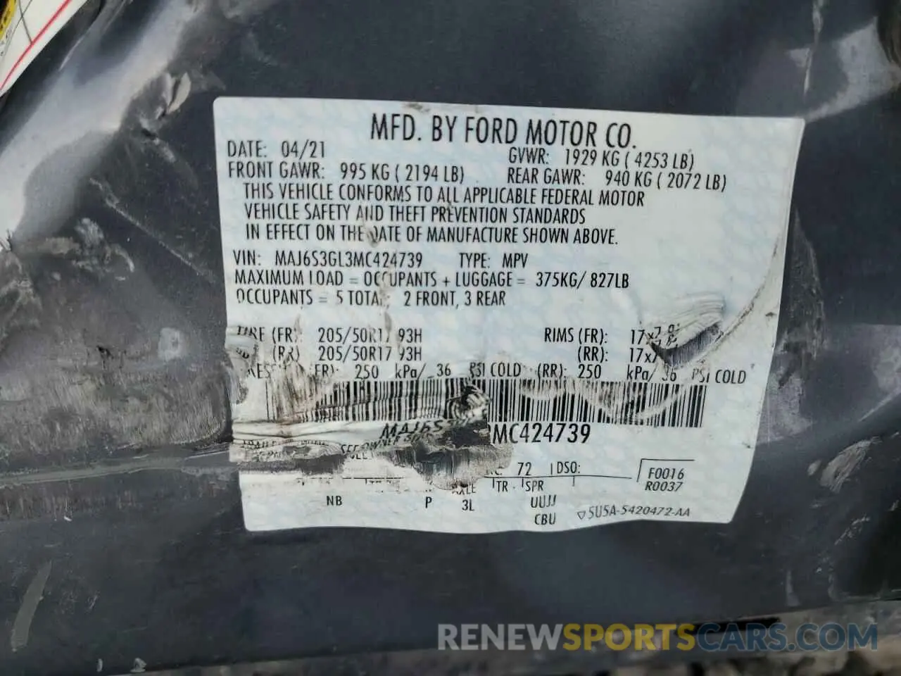 12 Фотография поврежденного автомобиля MAJ6S3GL3MC424739 FORD ECOSPORT 2021