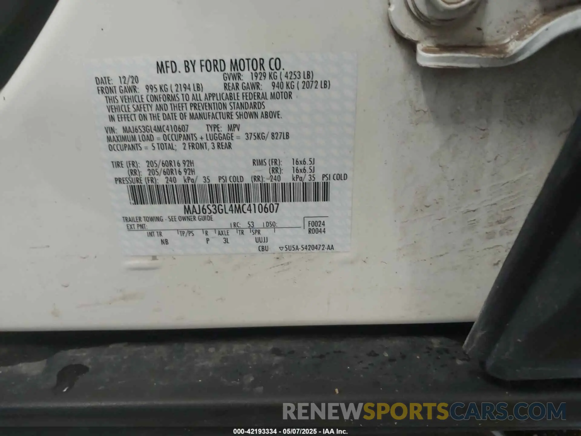 9 Photograph of a damaged car MAJ6S3GL4MC410607 FORD ECOSPORT 2021