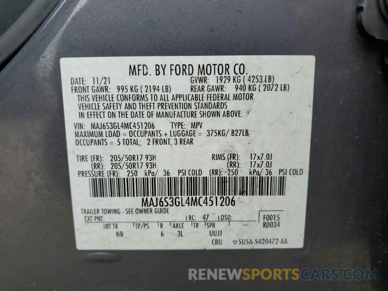 14 Photograph of a damaged car MAJ6S3GL4MC451206 FORD ECOSPORT 2021