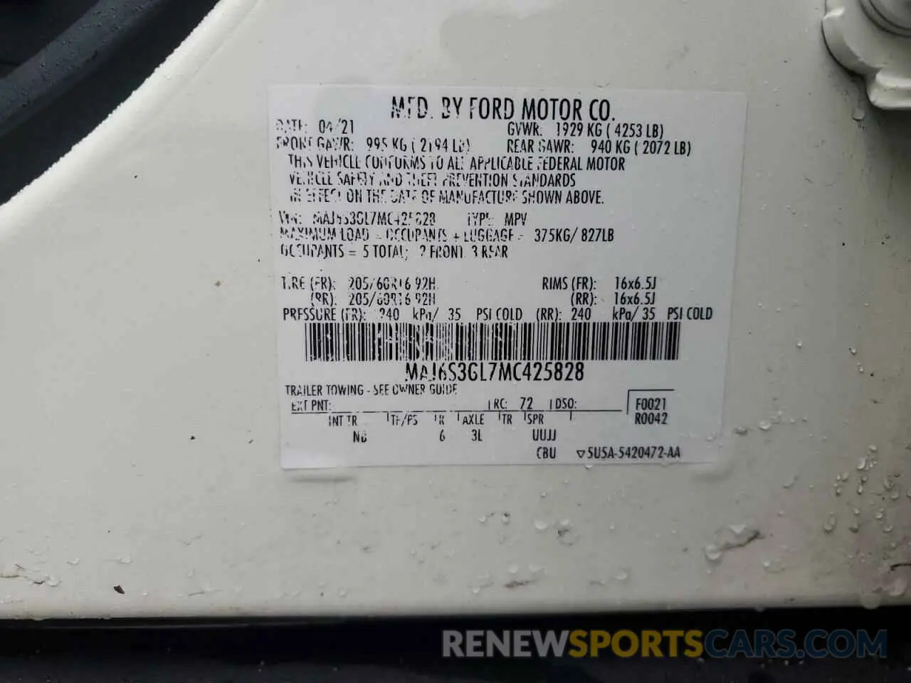 13 Фотография поврежденного автомобиля MAJ6S3GL7MC425828 FORD ECOSPORT 2021