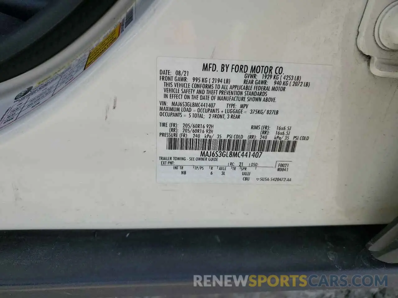 15 Фотография поврежденного автомобиля MAJ6S3GL8MC441407 FORD ECOSPORT 2021