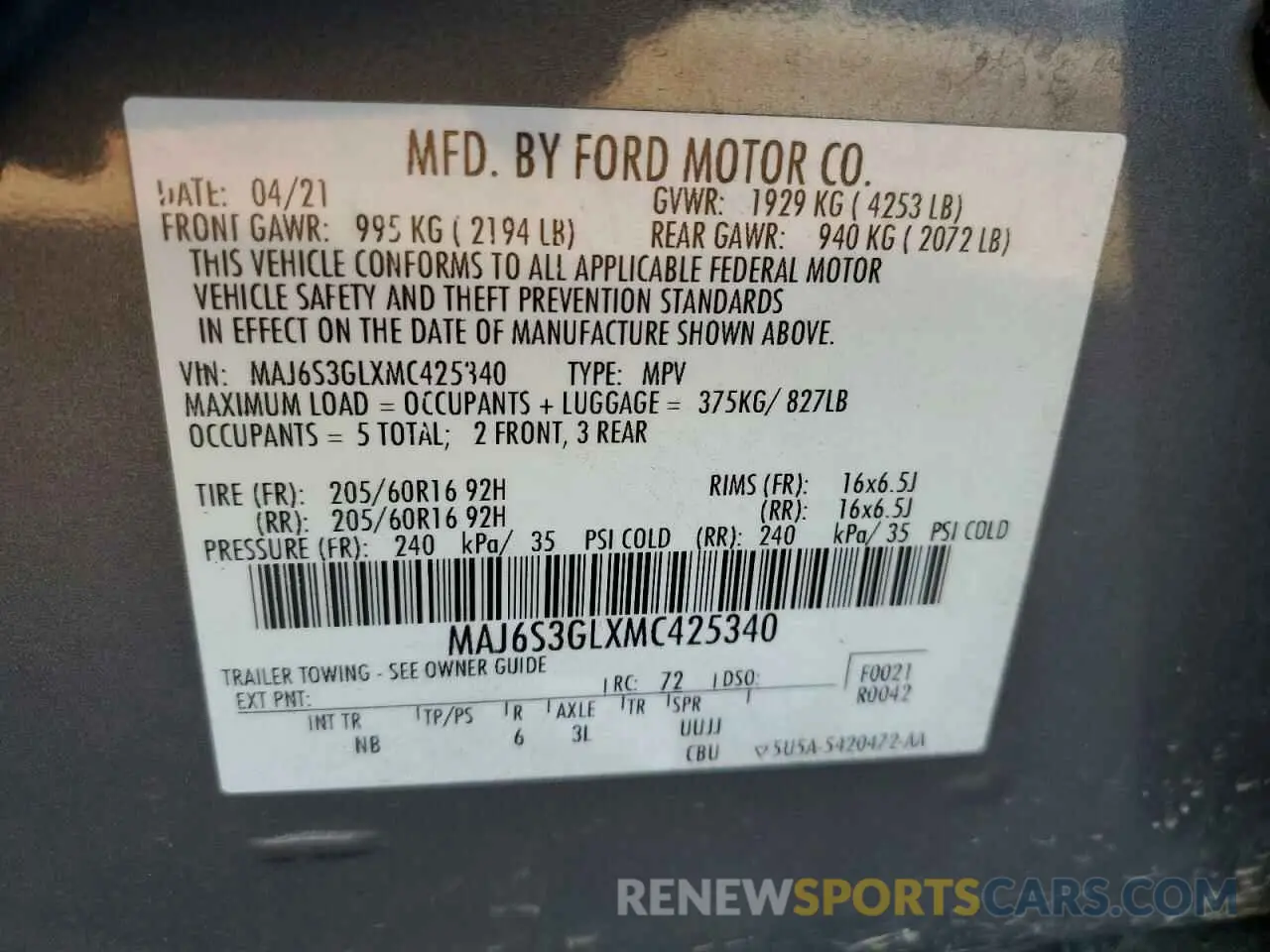 14 Photograph of a damaged car MAJ6S3GLXMC425340 FORD ECOSPORT 2021