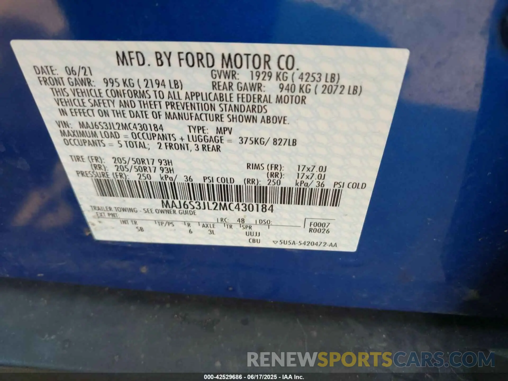 9 Фотография поврежденного автомобиля MAJ6S3JL2MC430184 FORD ECOSPORT 2021