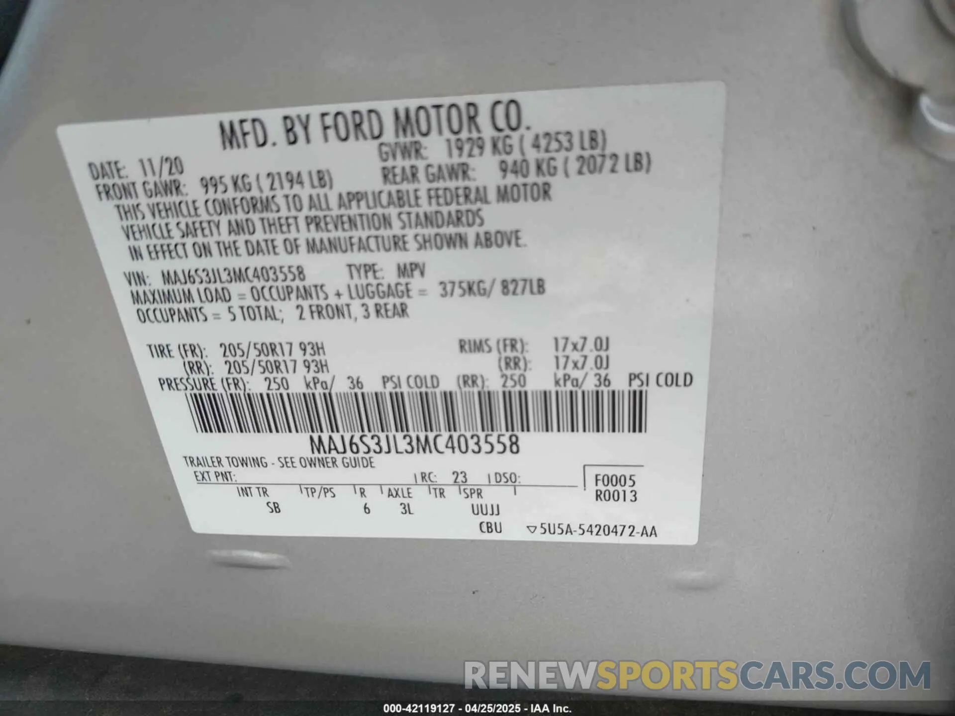 9 Photograph of a damaged car MAJ6S3JL3MC403558 FORD ECOSPORT 2021