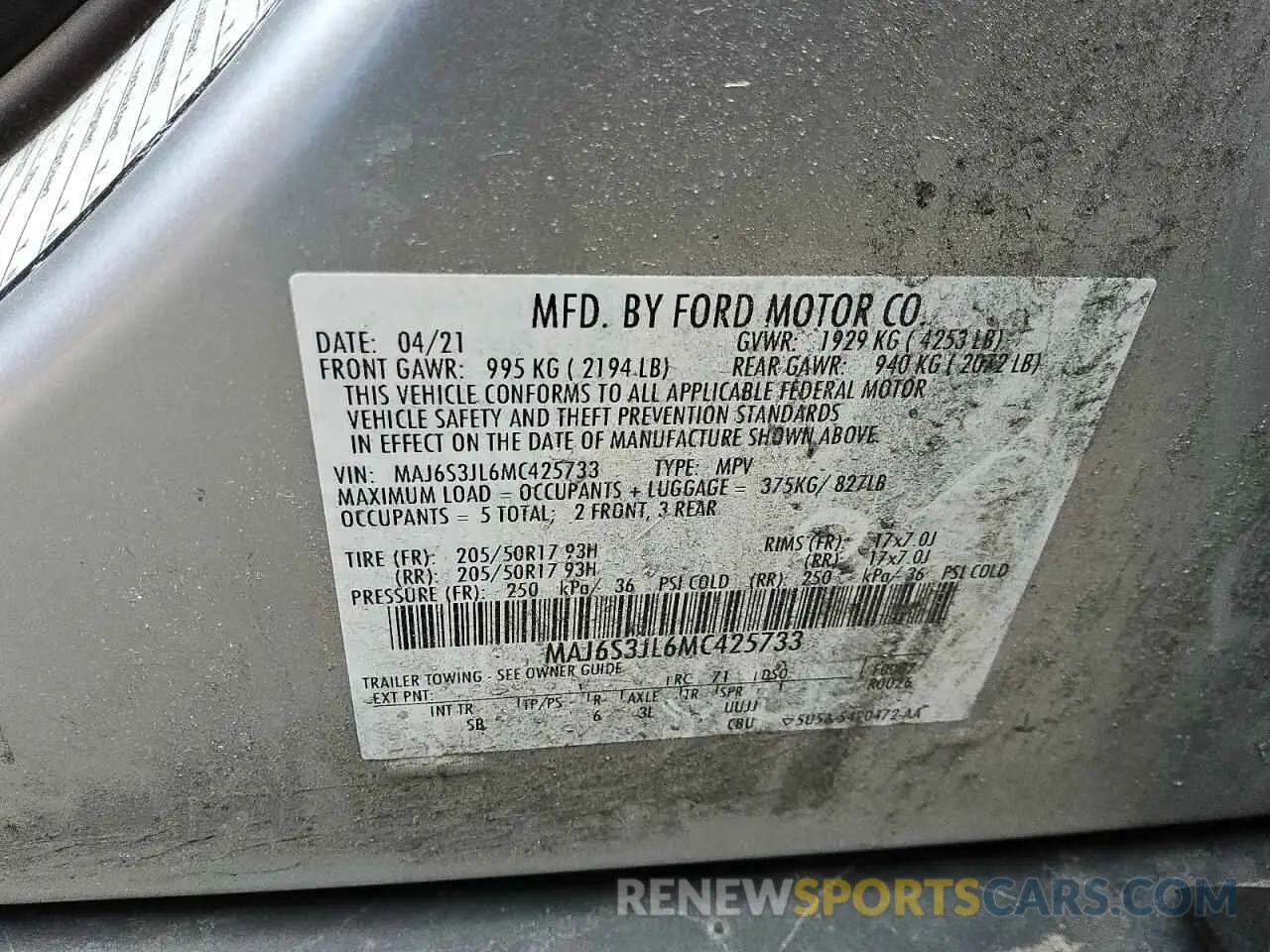 12 Фотография поврежденного автомобиля MAJ6S3JL6MC425733 FORD ECOSPORT 2021