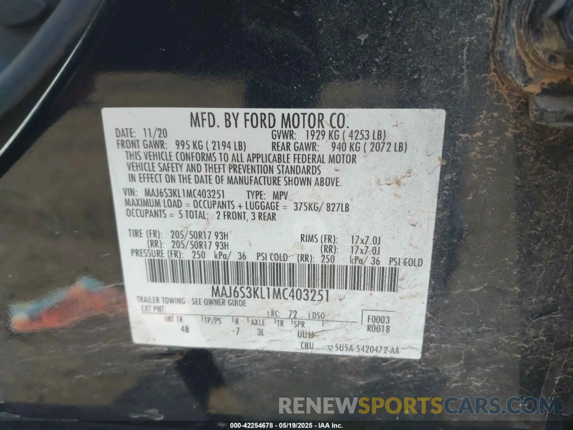 9 Photograph of a damaged car MAJ6S3KL1MC403251 FORD ECOSPORT 2021