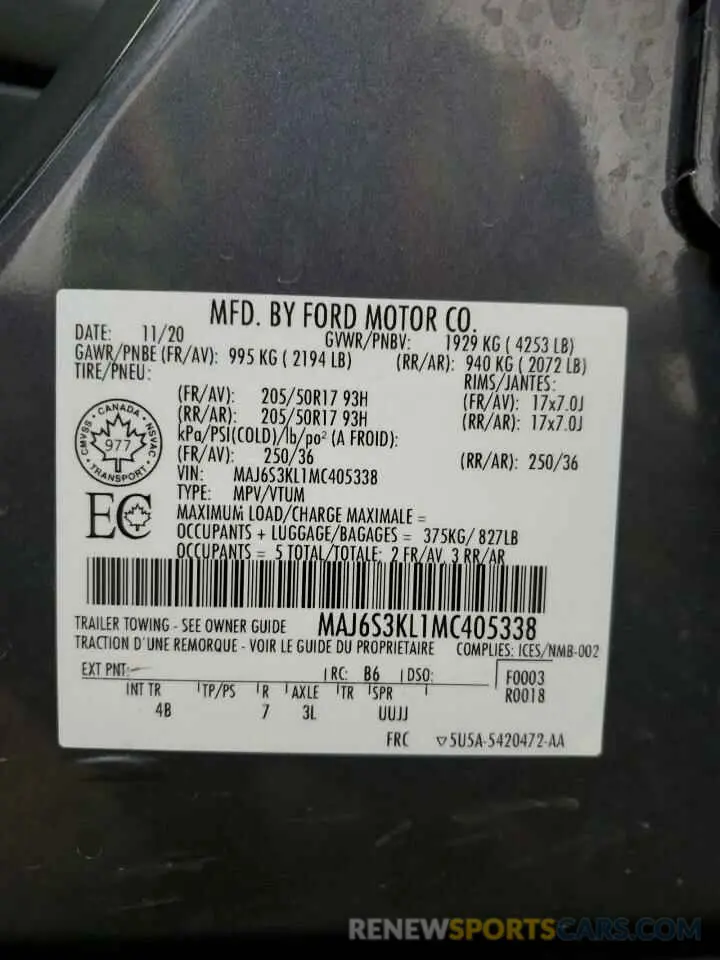 14 Фотография поврежденного автомобиля MAJ6S3KL1MC405338 FORD ECOSPORT 2021