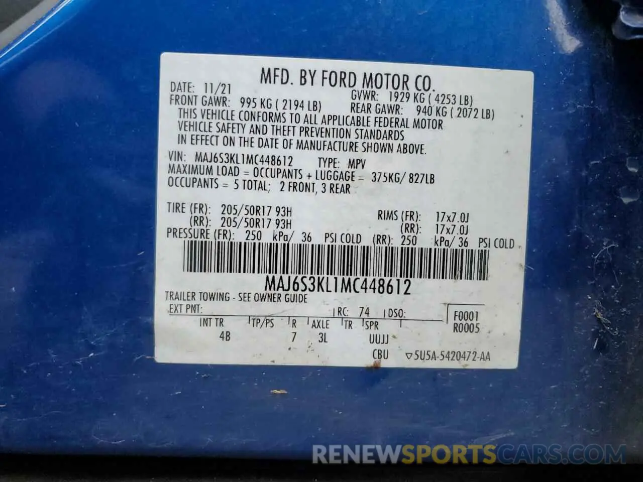 14 Фотография поврежденного автомобиля MAJ6S3KL1MC448612 FORD ECOSPORT 2021