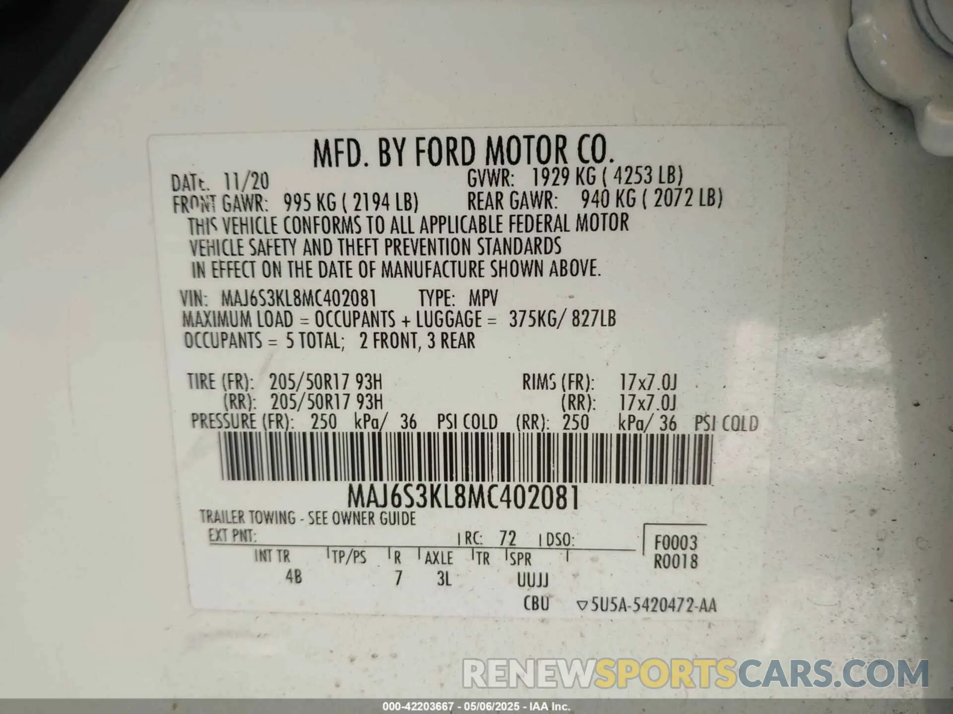 9 Фотография поврежденного автомобиля MAJ6S3KL8MC402081 FORD ECOSPORT 2021