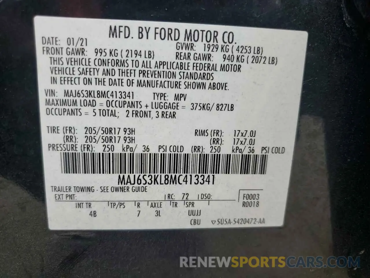 13 Фотография поврежденного автомобиля MAJ6S3KL8MC413341 FORD ECOSPORT 2021