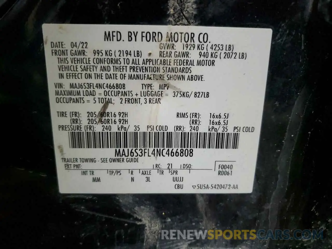 13 Photograph of a damaged car MAJ6S3FL4NC466808 FORD ECOSPORT 2022