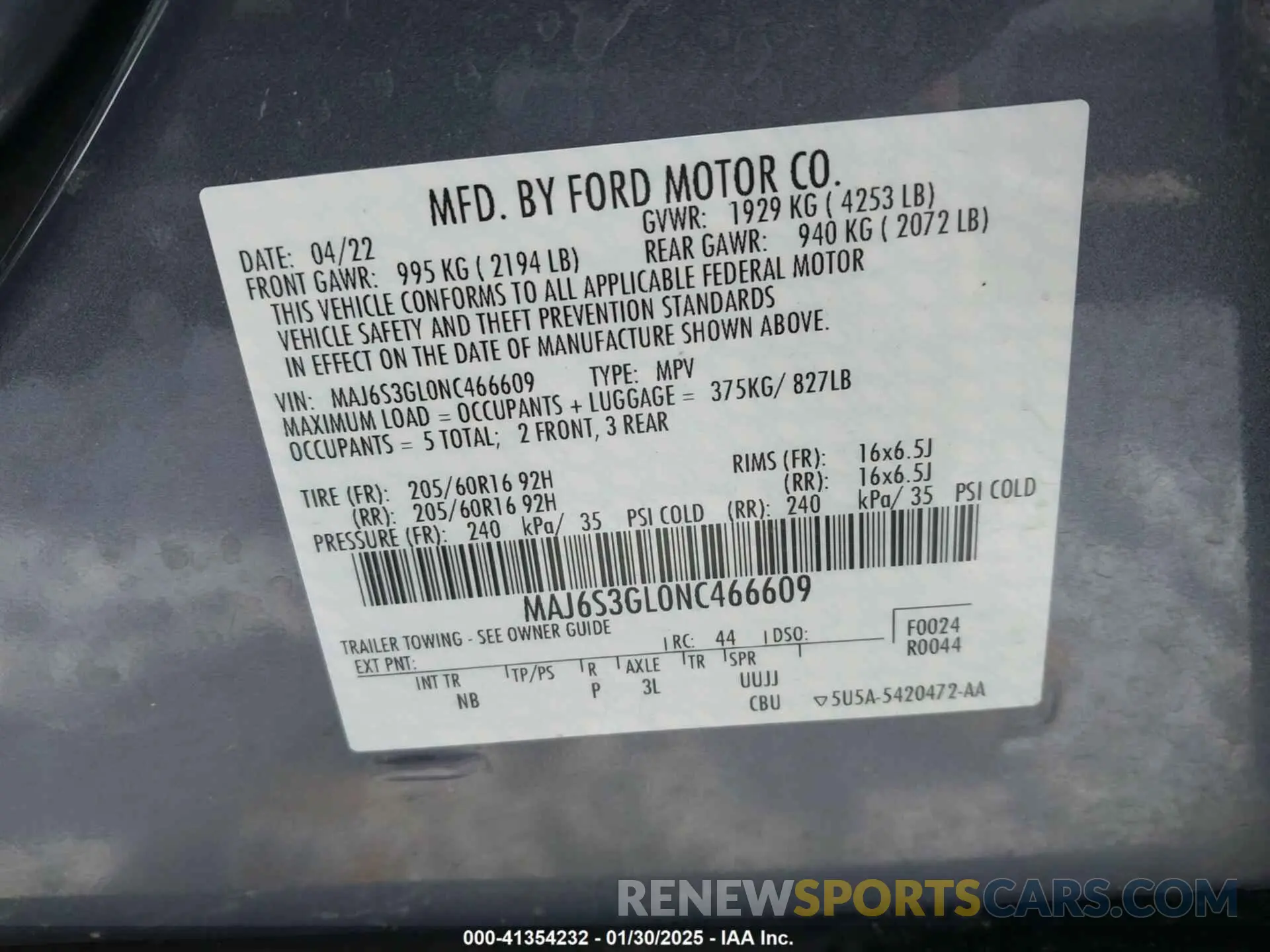9 Photograph of a damaged car MAJ6S3GL0NC466609 FORD ECOSPORT 2022
