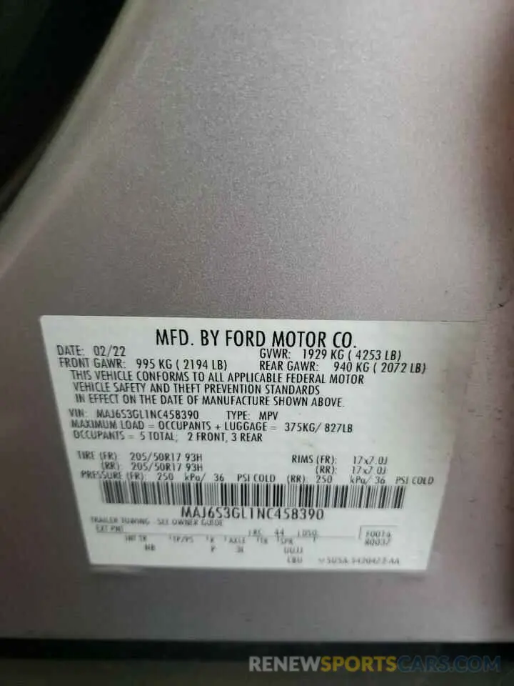 14 Фотография поврежденного автомобиля MAJ6S3GL1NC458390 FORD ECOSPORT 2022