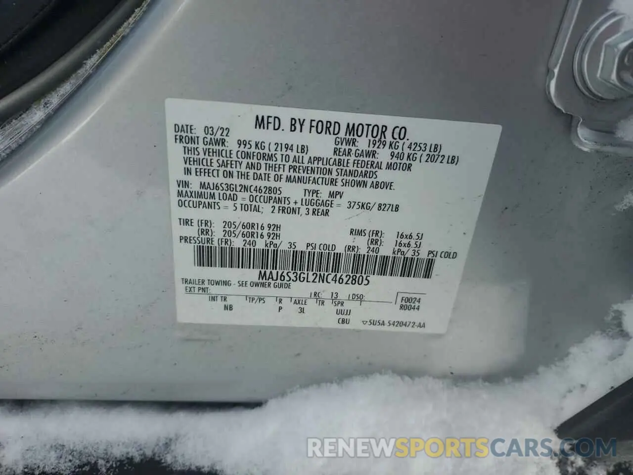 14 Фотография поврежденного автомобиля MAJ6S3GL2NC462805 FORD ECOSPORT 2022