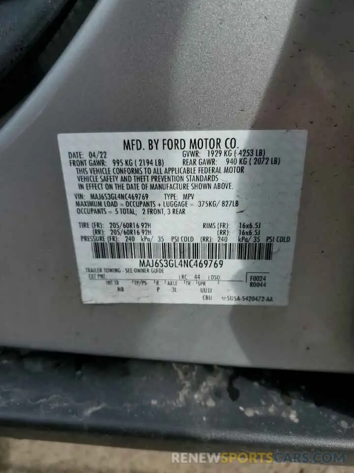 13 Photograph of a damaged car MAJ6S3GL4NC469769 FORD ECOSPORT 2022