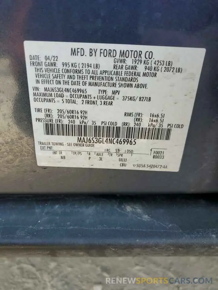 14 Фотография поврежденного автомобиля MAJ6S3GL4NC469965 FORD ECOSPORT 2022