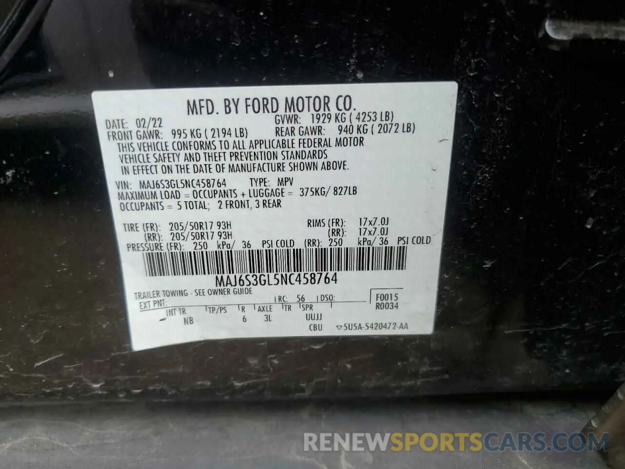 13 Фотография поврежденного автомобиля MAJ6S3GL5NC458764 FORD ECOSPORT 2022