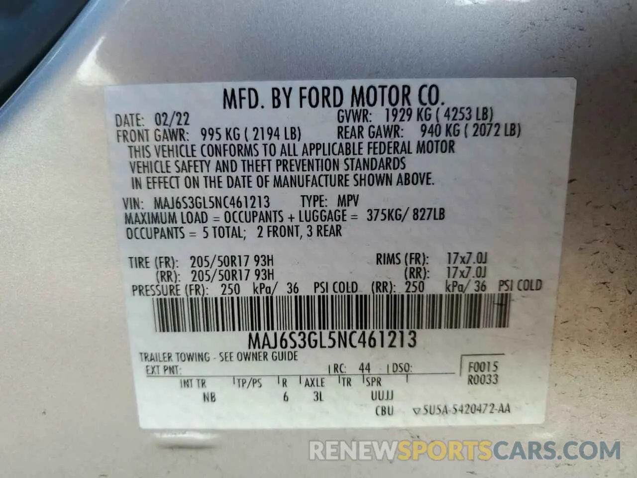14 Фотография поврежденного автомобиля MAJ6S3GL5NC461213 FORD ECOSPORT 2022
